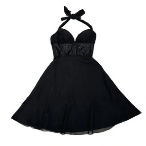 White House Black Market Halter Dress Lace Beaded detail in Black Size 4